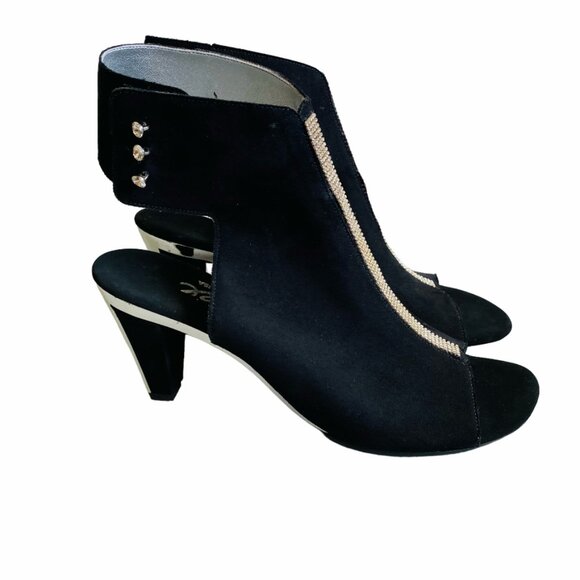 Onex Leather Tuxedo Heeled Sandal Black Sz 9/9.5 - Picture 4 of 15